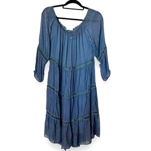 BACI Sz Small Blue Tiered Dress Overlay Silk Slip Dress Lining Boho Fairy Gypsy